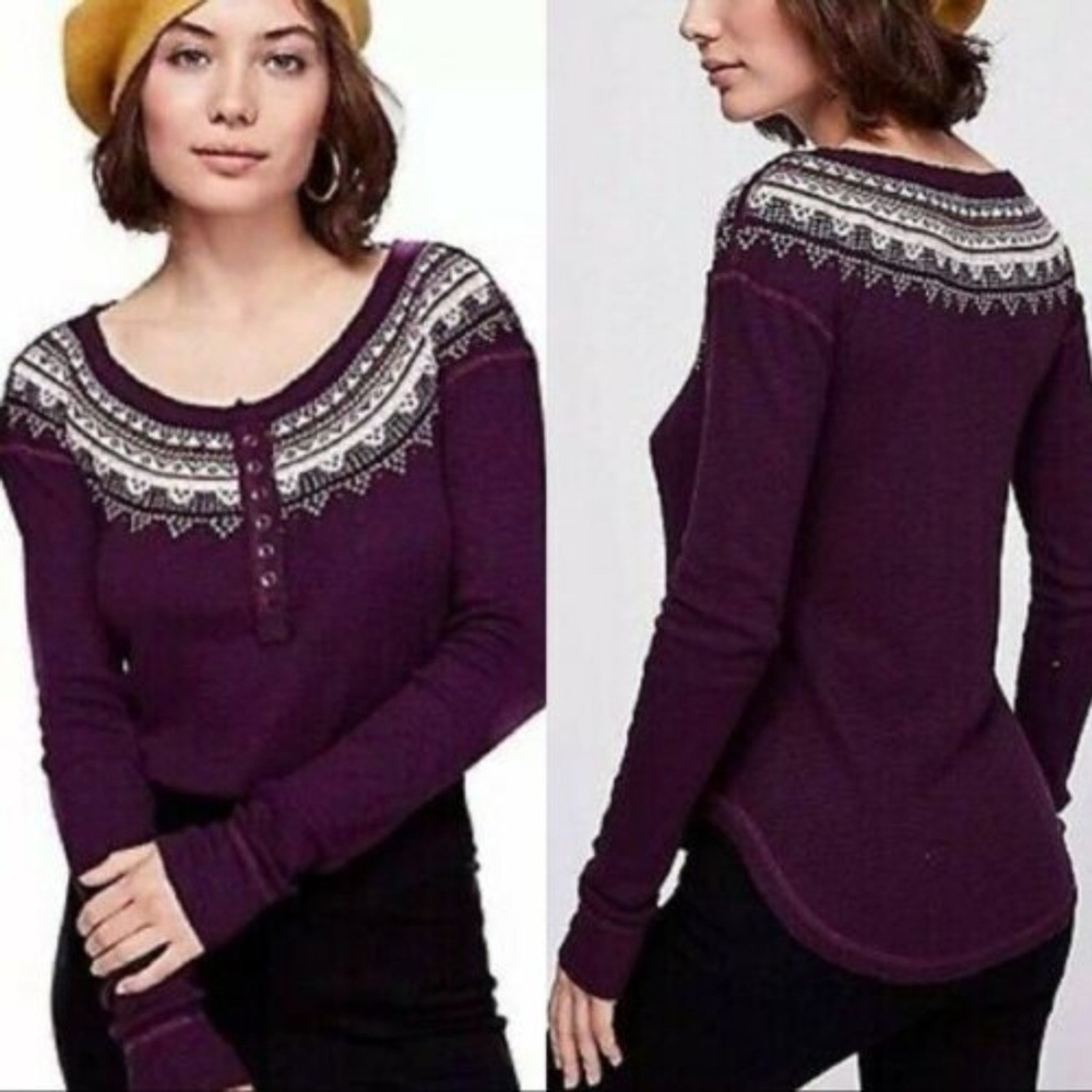 We The Free Purple Fair Isle Long Sleeve Henley